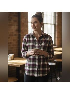 𝅺ROYAL ROBBINS Plaid Flannel Organic Cotton Button Down Shirt Sz S